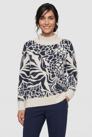 Olsen Funnel Neck Patterned Jumper Blue Ivory - MMJs Fashion