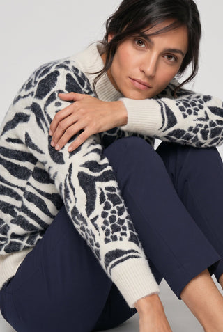 Olsen Funnel Neck Patterned Jumper Blue Ivory - MMJs Fashion