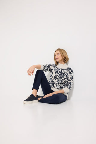 Olsen Funnel Neck Patterned Jumper Blue Ivory - MMJs Fashion