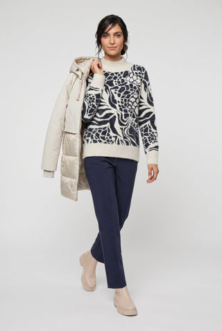 Olsen Funnel Neck Patterned Jumper Blue Ivory - MMJs Fashion