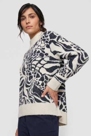 Olsen Funnel Neck Patterned Jumper Blue Ivory - MMJs Fashion