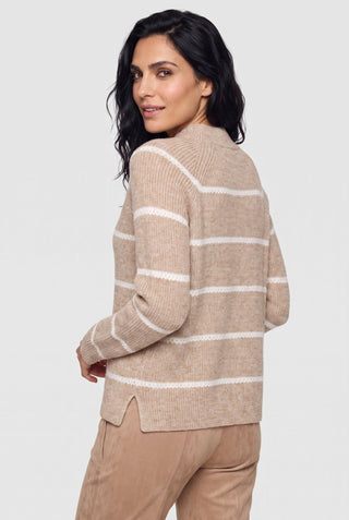 Olsen Funnel Neck Striped Jumper Hazelnut Beige Melange - MMJs Fashion