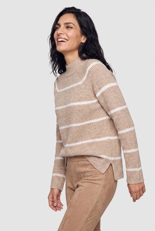 Olsen Funnel Neck Striped Jumper Hazelnut Beige Melange - MMJs Fashion