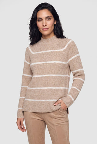 Olsen Funnel Neck Striped Jumper Hazelnut Beige Melange - MMJs Fashion