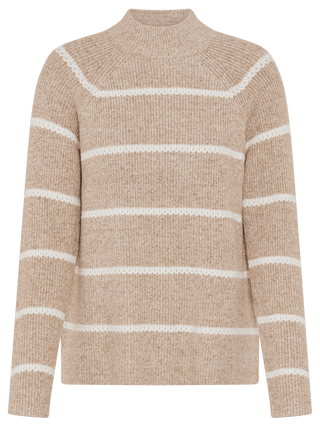 Olsen Funnel Neck Striped Jumper Hazelnut Beige Melange - MMJs Fashion