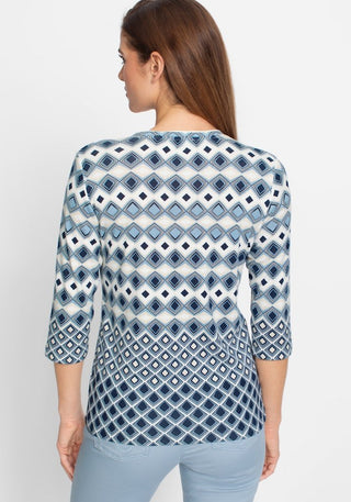 Olsen Geometric Pattern Top Blue Beige Edda - MMJs Fashion