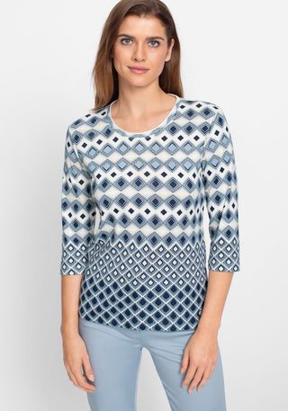 Olsen Geometric Pattern Top Blue Beige Edda - MMJs Fashion