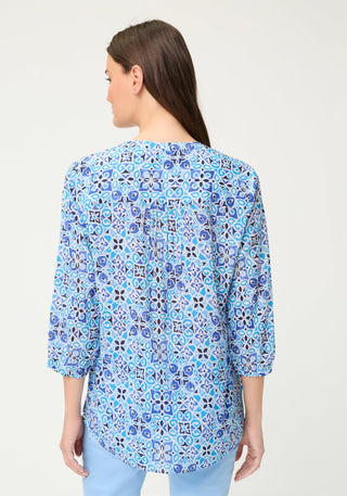 Olsen Geometric Print 3/4 Sleeves Blouse Blue - MMJs Fashion