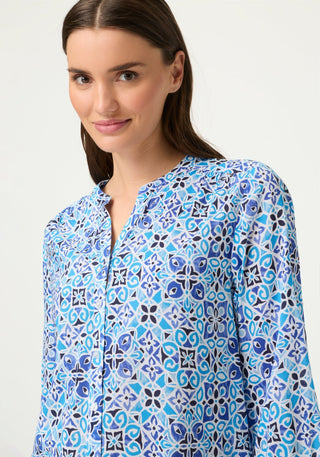 Olsen Geometric Print 3/4 Sleeves Blouse Blue - MMJs Fashion