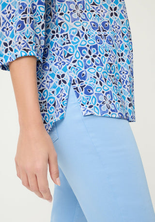 Olsen Geometric Print 3/4 Sleeves Blouse Blue - MMJs Fashion