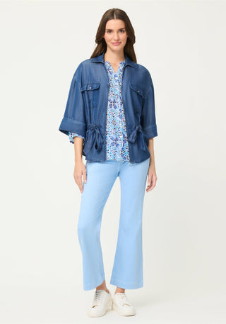 Olsen Geometric Print 3/4 Sleeves Blouse Blue - MMJs Fashion