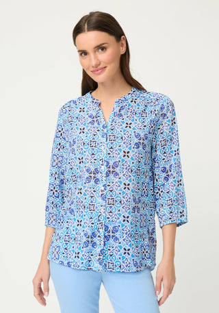 Olsen Geometric Print 3/4 Sleeves Blouse Blue - MMJs Fashion