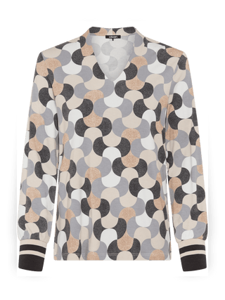 Olsen Geometric Print Long Sleeved Top Beige Grey - MMJs Fashion