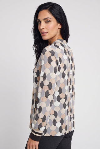 Olsen Geometric Print Long Sleeved Top Beige Grey - MMJs Fashion