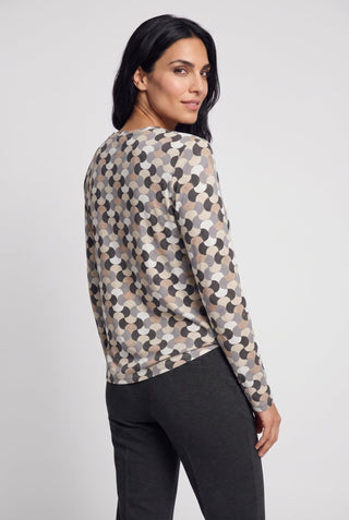 Olsen Geometric Print Top Almond Beige - MMJs Fashion