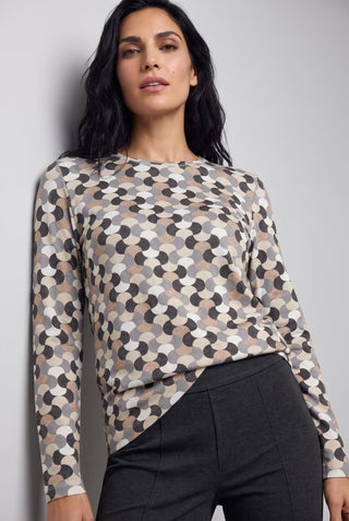 Olsen Geometric Print Top Almond Beige - MMJs Fashion