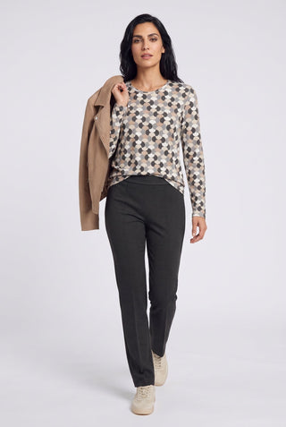 Olsen Geometric Print Top Almond Beige - MMJs Fashion