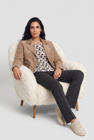 Olsen Geometric Print Top Almond Beige - MMJs Fashion