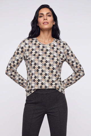 Olsen Geometric Print Top Almond Beige - MMJs Fashion