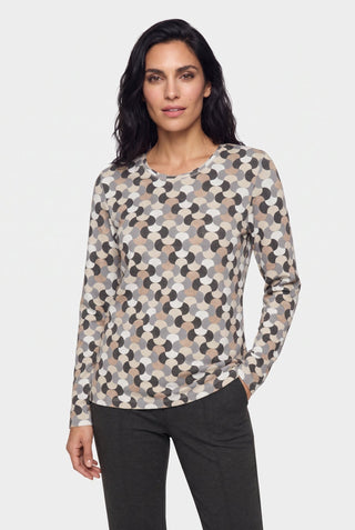 Olsen Geometric Print Top Almond Beige - MMJs Fashion