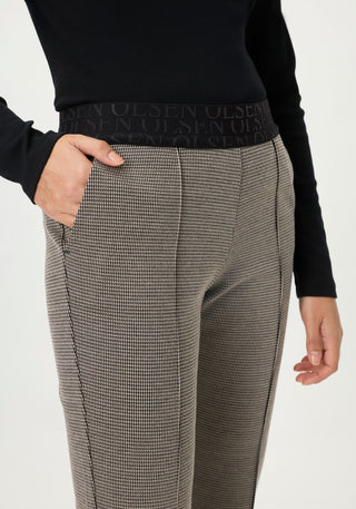 Olsen Jacquard Pattern Trousers Brown Mona Bootcut - MMJs Fashion