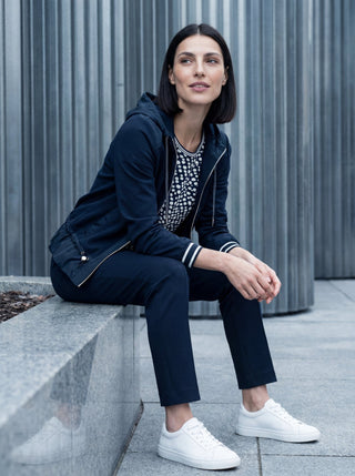 Olsen Jersey Zipped Hooded Jacket Navy Blue - MMJs Fashion