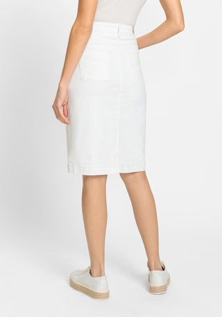 Olsen Knee Length Denim Skirt in White - MMJs Fashion