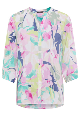 Olsen Leaf Print 3/4 Sleeves Blouse Turquoise Pink - MMJs Fashion