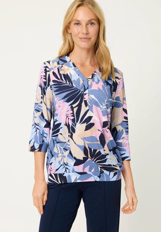 Olsen Leaf Print Top Blue Pink Clara - MMJs Fashion