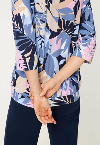 Olsen Leaf Print Top Blue Pink Clara - MMJs Fashion