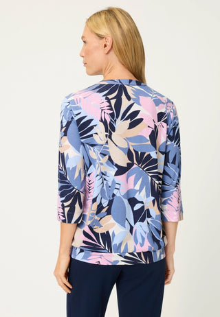 Olsen Leaf Print Top Blue Pink Clara - MMJs Fashion