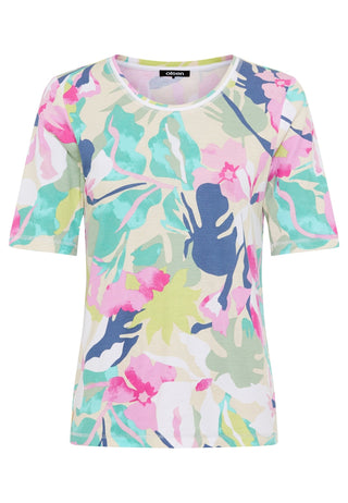 Olsen Leaf Print Top Turquoise Pink Edda - MMJs Fashion