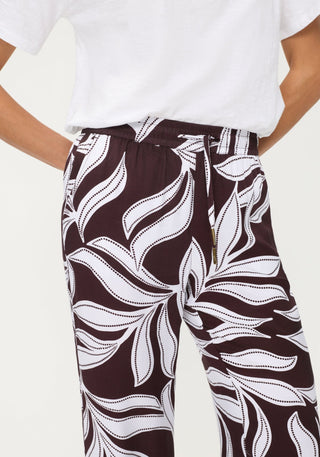 Olsen Leaf Print Trousers Brown White Anna Wide - MMJs Fashion