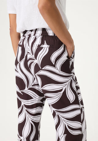 Olsen Leaf Print Trousers Brown White Anna Wide - MMJs Fashion