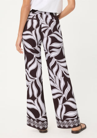 Olsen Leaf Print Trousers Brown White Anna Wide - MMJs Fashion