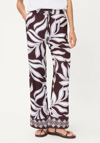 Olsen Leaf Print Trousers Brown White Anna Wide - MMJs Fashion