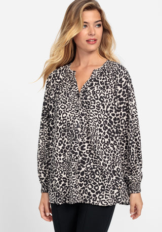 Olsen Leopard Print Blouse Black Beige - MMJs Fashion