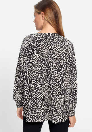 Olsen Leopard Print Blouse Black Beige - MMJs Fashion