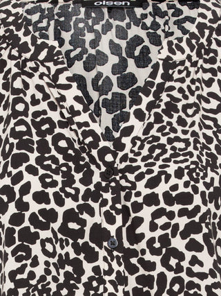 Olsen Leopard Print Blouse Black Beige - MMJs Fashion