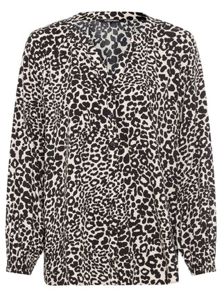 Olsen Leopard Print Blouse Black Beige - MMJs Fashion