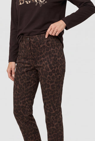 Olsen Leopard Print Trousers Brown Mona Slim - MMJs Fashion