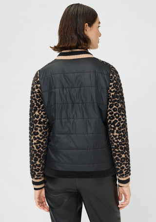 Olsen Leopard Print Zipped Cardigan Black Beige Henny - MMJs Fashion