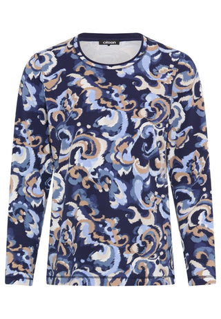 Olsen Long Sleeved Patterned Top Blue Beige Hannah - MMJs Fashion