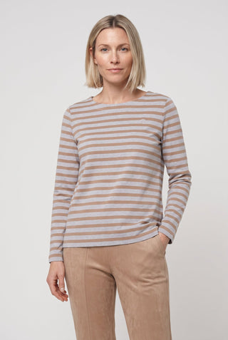Olsen Long Sleeved Striped Top Hazelnut Beige - MMJs Fashion