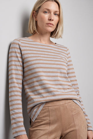 Olsen Long Sleeved Striped Top Hazelnut Beige - MMJs Fashion