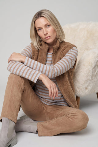 Olsen Long Sleeved Striped Top Hazelnut Beige - MMJs Fashion