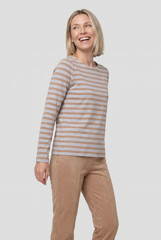 Olsen Long Sleeved Striped Top Hazelnut Beige - MMJs Fashion
