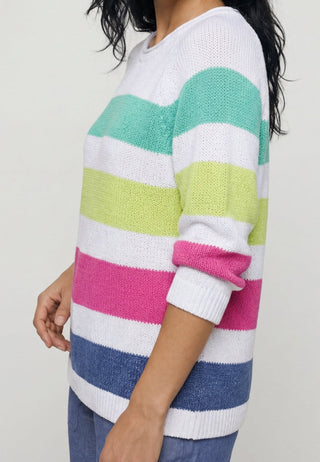 Olsen Multicoloured Stripe Jumper White Henny - MMJs Fashion