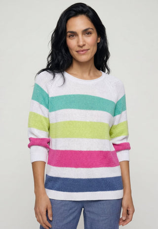 Olsen Multicoloured Stripe Jumper White Henny - MMJs Fashion