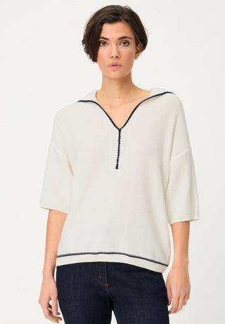 Olsen Nautical Collar Short Sleeve Jumper Ivory Cora - MMJs Fashion